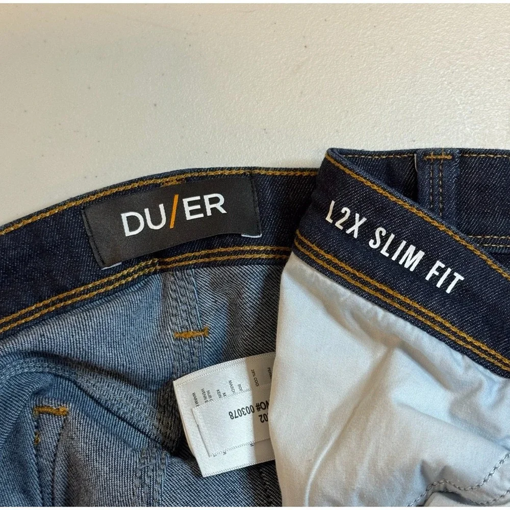 DU/ER Blue L2X Slim Fit Performance Casual Stretch Denim Jeans Pants Men's 33x30